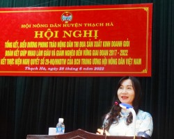 Đồng chí Nguyễn Thị Mai Thủy - Tỉnh ủy viên, Chủ tịch Hội Nông dân tỉnh phát biểu tại hội nghị