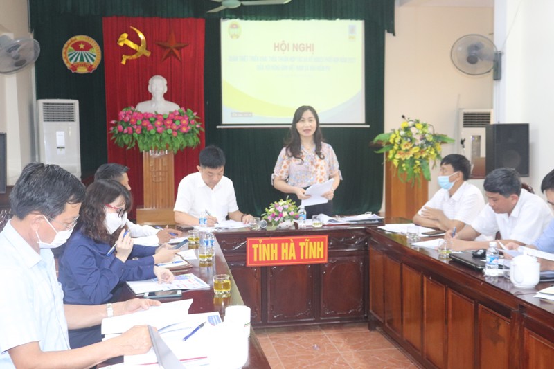 Đồng chí Nguyễn Thị Mai Thủy, Tỉnh ủy viên, Chủ tịch Hội Nông dân tỉnh phát biểu tại Hội nghị