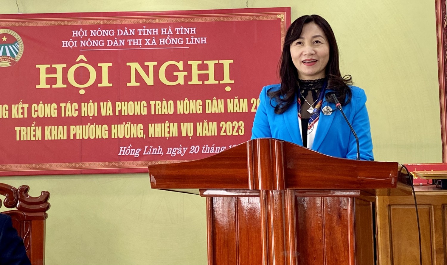 Đc Nguyễn Thị Mai Thủy TUV, Chủ tịch Hội Nông dân tỉnh phát biểu tại Hội nghị