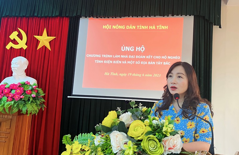 Đồng chí Nguyễn Thị Mai Thủy - Tỉnh ủy viên, Chủ tịch Hội Nông dân tỉnh phát biểu tại buổi phát động ủng hộ