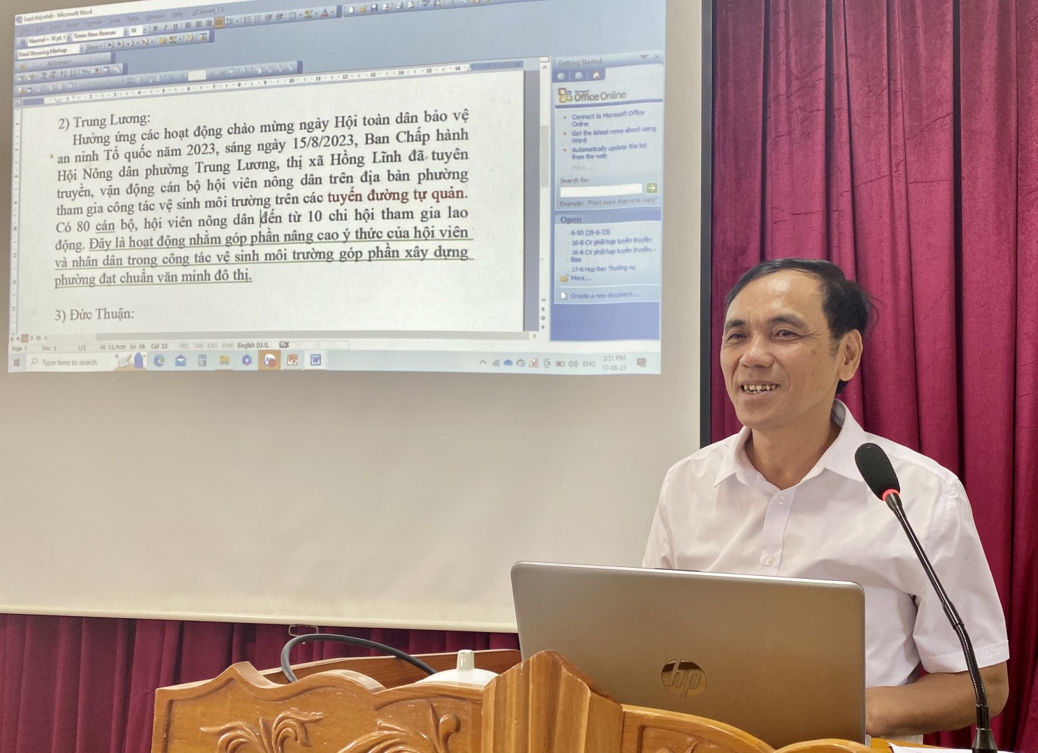 Đc Dương Trí Thức UVBTV, Trưởng Ban Tuyên giáo Hội Nông dân tỉnh lên lớp bài tập huấn