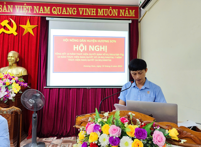 Hội Nông dân huyện Hương Sơn tổ chức Hội nghị Tổng kết 10 năm thực hiện Quyết định số 81/2014/QĐ-TTg; 10 năm thực hiện Nghị quyết số 19-NQ/HNDTW; 7 năm thực hiện Nghị quyết số 34-NQ/HNDTW