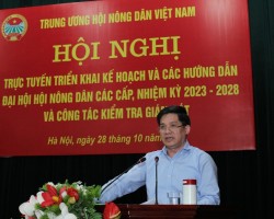 Đồng chí Phạm Tiến Nam -  Phó Chủ tịch Thường trực Trung ương Hội Nông dân Việt Nam phát biểu tại hội nghị