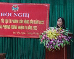 Đồng chí Nguyễn Thị Mai Thủy – Tỉnh ủy viên, Chủ tịch Hội Nông dân tỉnh phát biểu tại hội nghị