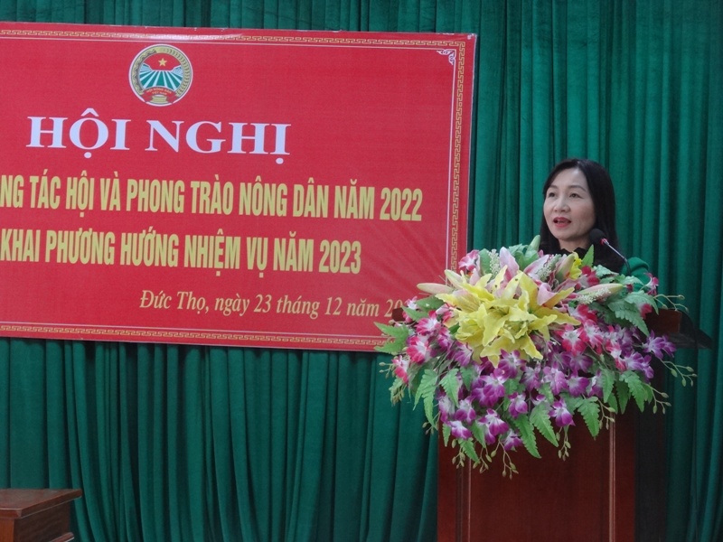 Đồng chí Nguyễn Thị Mai Thủy – Tỉnh ủy viên, Chủ tịch Hội Nông dân tỉnh phát biểu tại hội nghị