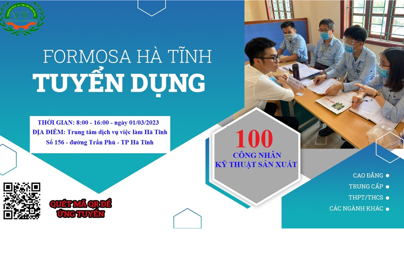 Formosa Hà Tĩnh đang có nhu cầu tuyển dụng 100 lao động có trình độ cao đẳng, trung cấp và lao động phổ thông.