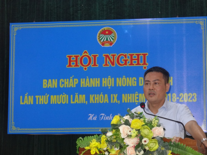 Đồng chí Trần Đình Trung – Phó ban Tổ chức Tỉnh ủy phát biểu tại hội nghị